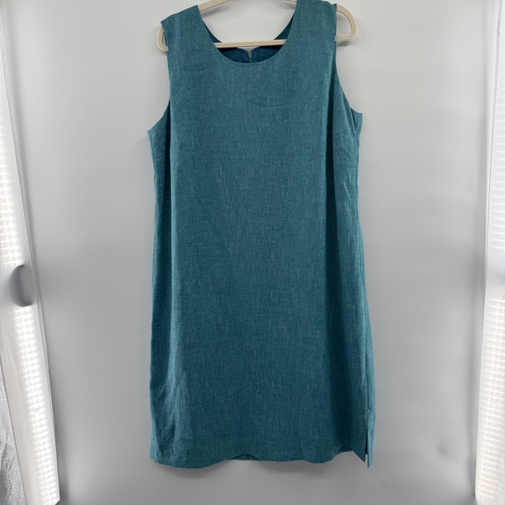 Vintage 80s 90s Florentine 20 Teal Blue Sleeveless Shift Dress Made‎ in Canada